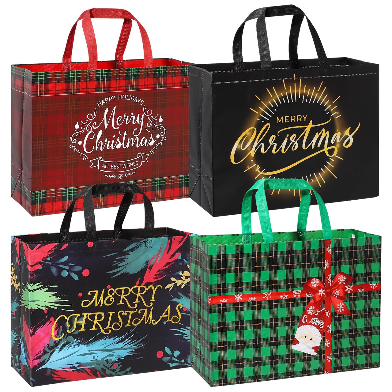 17" Extra Large Christmas Gift Bags Bulk 12Pack - Large Christmas Gift Bags with Handle Reusable Non-Woven Presents Wrapping for Holiday Xmas Shopping Size (16.54 * 6.7 * 12.6in)